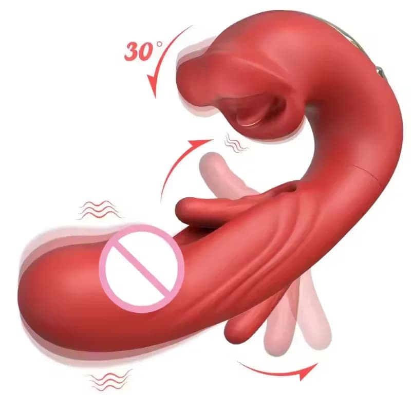Vibratore Telescopico Rotante 3-in-1, Dildo Stimolatore Doppio per Punto G e Clitoride, Impermeabile, Giocattolo Sessuale Femminile con Funzione di Leccata e Vibrazione
