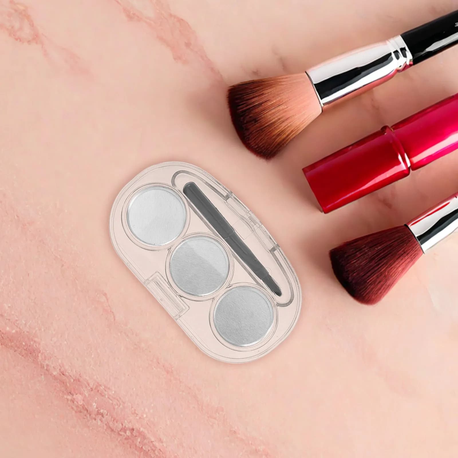 Set di 3 Organizzatori Trasparenti per Trucco da Viaggio, Porta Ombretti, Piccola Scatola Porta Palette Ombretti, Pennello Incluso, Trucco Portatile