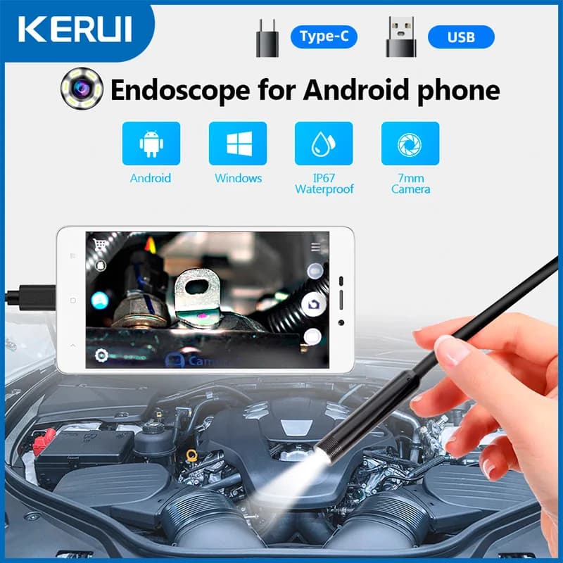 KERUI TYPE-C Connettore Telecamera per endoscopio per telefono Android PC OTG Endoscopio industriale Mini telecamera per ispezione condutture 7MM