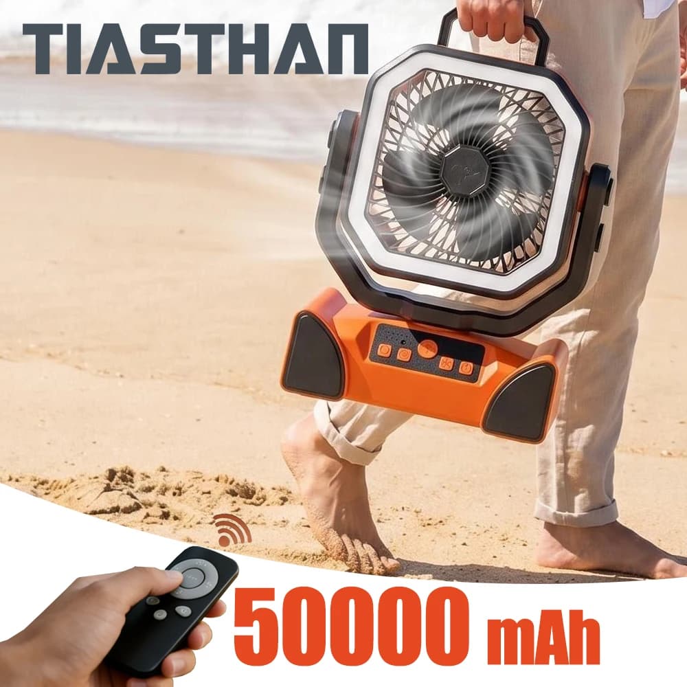 Ventilatore Portatile da Campeggio 50000mAh con Telecomando, 4 Velocità del Vento, Ricarica Rapida per Pesca e Viaggi all'Aperto
