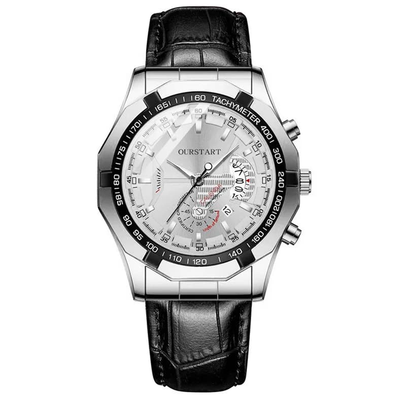 Orologio da uomo alla moda con calendario, orologio da uomo con quadrante grande e cinturino in pelle dal design creativo