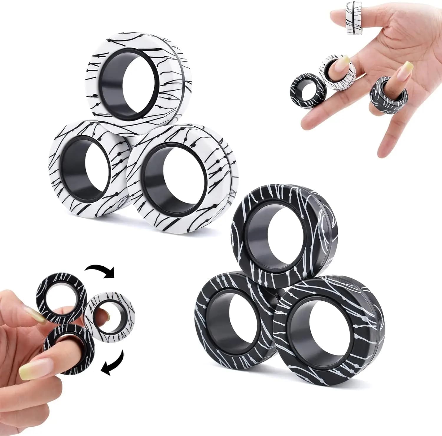 Set di 6 Anelli Magnetici Antistress, Giocattoli per ADHD e Ansia per Adulti e Adolescenti, Regali Divertenti con Spinner da Dito