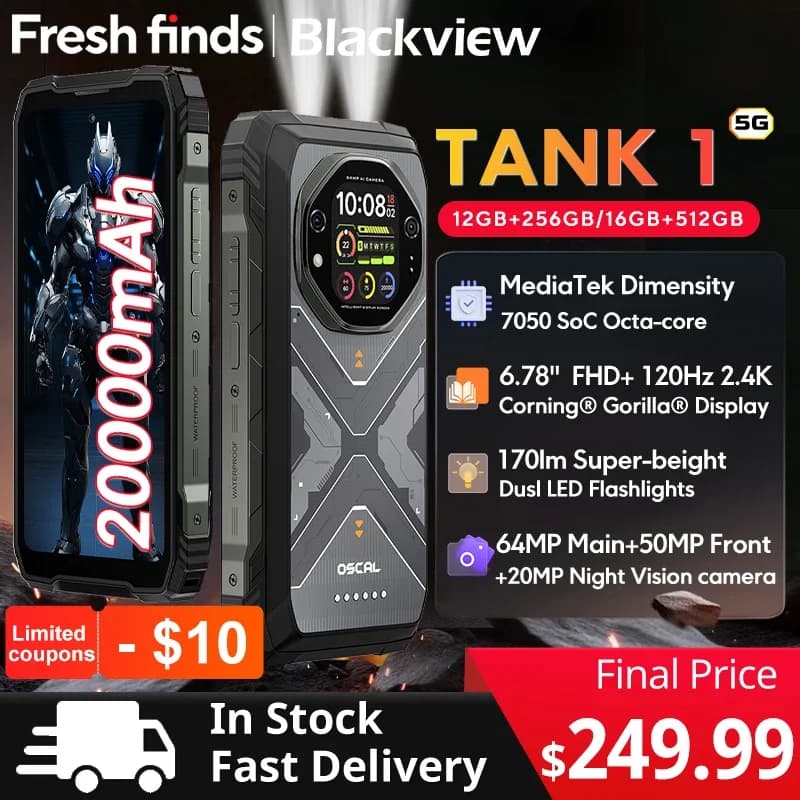 Blackview Oscal TANK 1 SmartPhone robusto 5G 6,78" 2,4K 120Hz Display Dimensity 7050 20000mAh NFC 64MP AI Cellulare