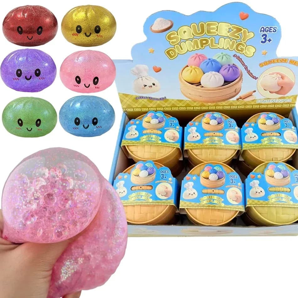 Realistic Giant Dumpling Squeeze Toy with Bamboo Steamer Soft TPR Dough Ball Decompression Fidget Toy Creative Funny Gift