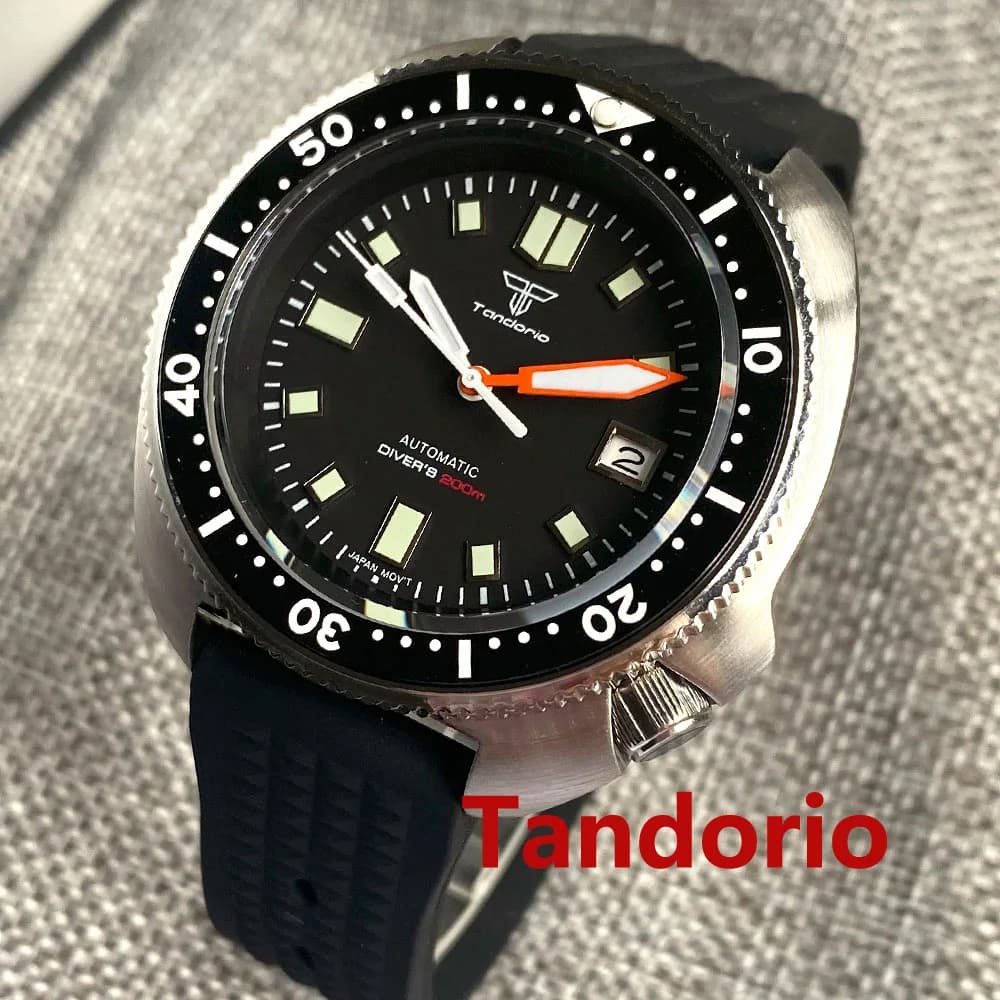 Tandorio 44mm NH35 PT5000 Movement Automatic Men Watch 200M Water Resistance Sapphire Glass Luminous Mark Hand Rubber Strap Date