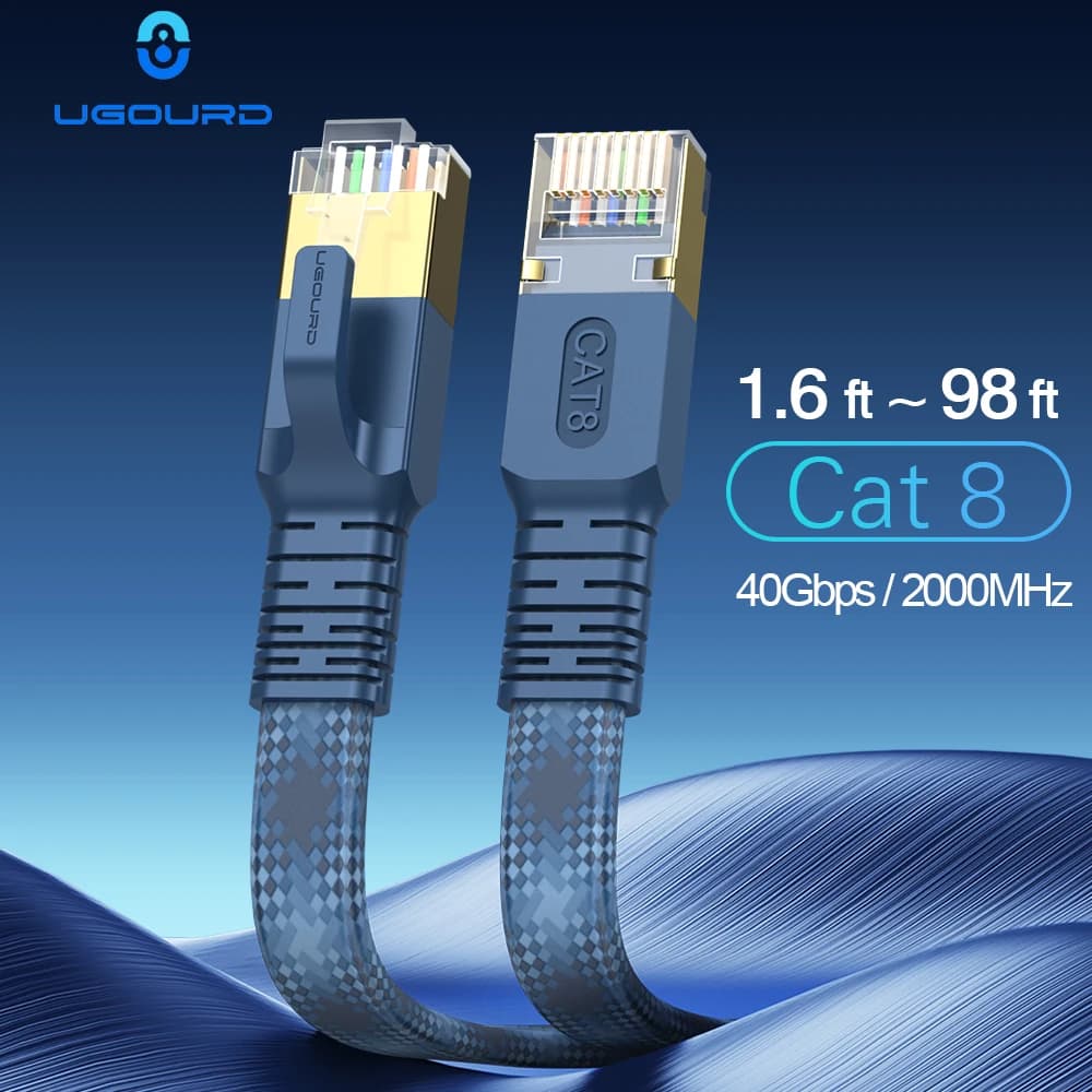 Flat Network Internet Cable CAT 8 40 Gbps 2000 MHz Nylon Braided LAN Cable RJ45 Round for PC Modem Router PS4/5/6 Xbox