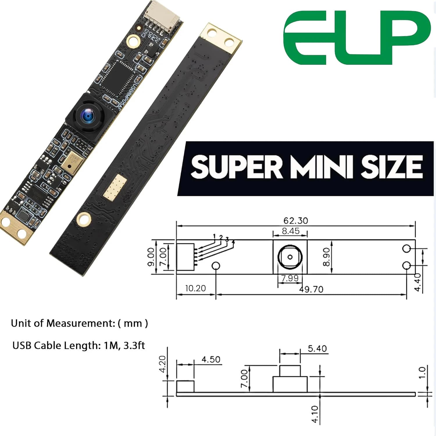 ELP 8MP USB Camera Module with Microphone, PC Camera with Non-Distort Target, Lightburn Mini Camera for Laser Engraver