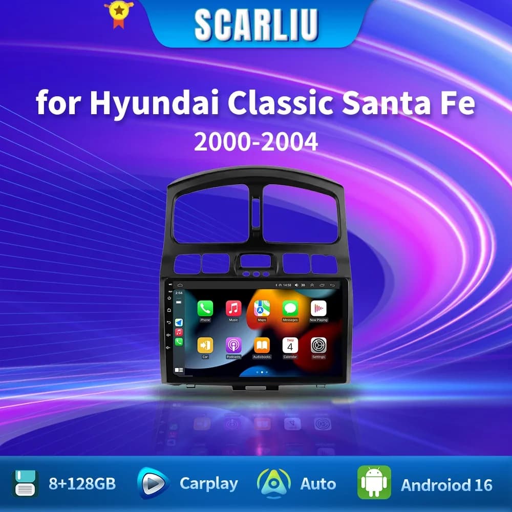Autoradio Android 16 per Hyundai Santa Fe Classic 1 2000-2004 2005-2015, Lettore Multimediale con GPS, Navigazione, Carplay, Auto WIFI