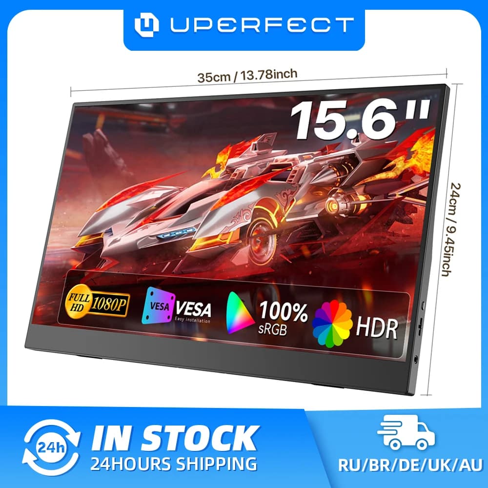 Monitor portatile UPERFECT da 15,6" 1080P per laptop con supporto regolabile a 90° integrato, display esterno ultrasottile USB C HDMI per computer MacBook, telefono PS, Xbox Switch