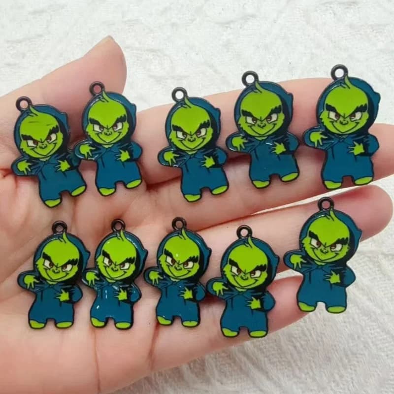 10pcs alloy drip oil cartoon Christmas pendant, DIY jewelry making earrings, keychains, accessories