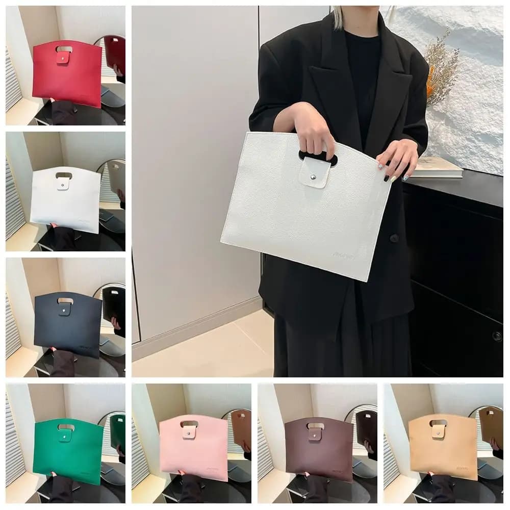 Elegant PU Office Document Tote Bag Large Capacity Laptop Bag Computer Bag Solid Color Handbag File Bag Women