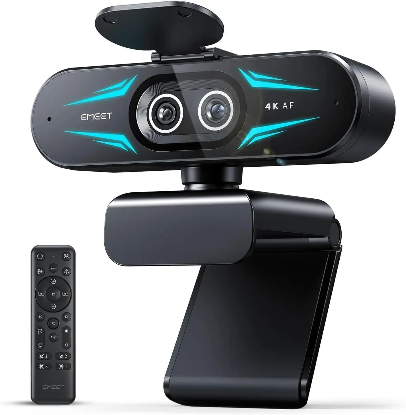 Dual-Lens 4K Webcam for Streaming and Online Meetings, Wide-Angle & Telephoto Lenses, Up to 11X Hybrid Zoom with PDAF Autofocus, Remote Control, RGB Lighting, Built-in Dual Mics, Ideal for Live Streaming and Video Conferencing