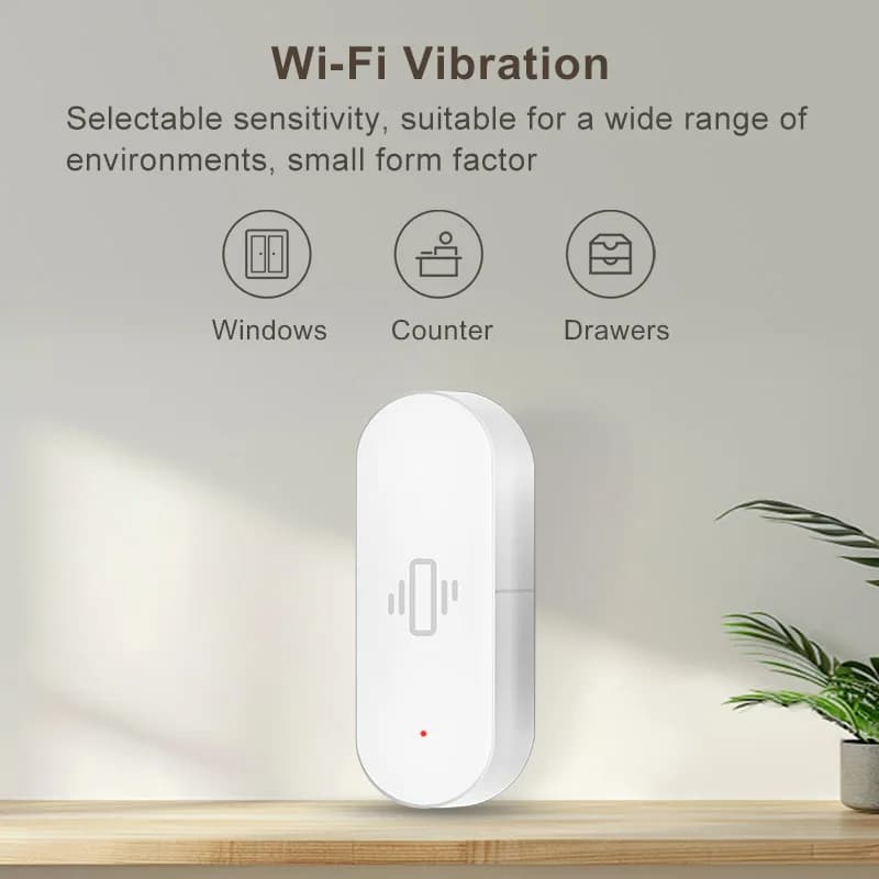 Sensore di vibrazione intelligente Tuya WiFi, rilevamento del movimento, app Smart Life, avvisi e notifiche in tempo reale, sicurezza per porte e finestre