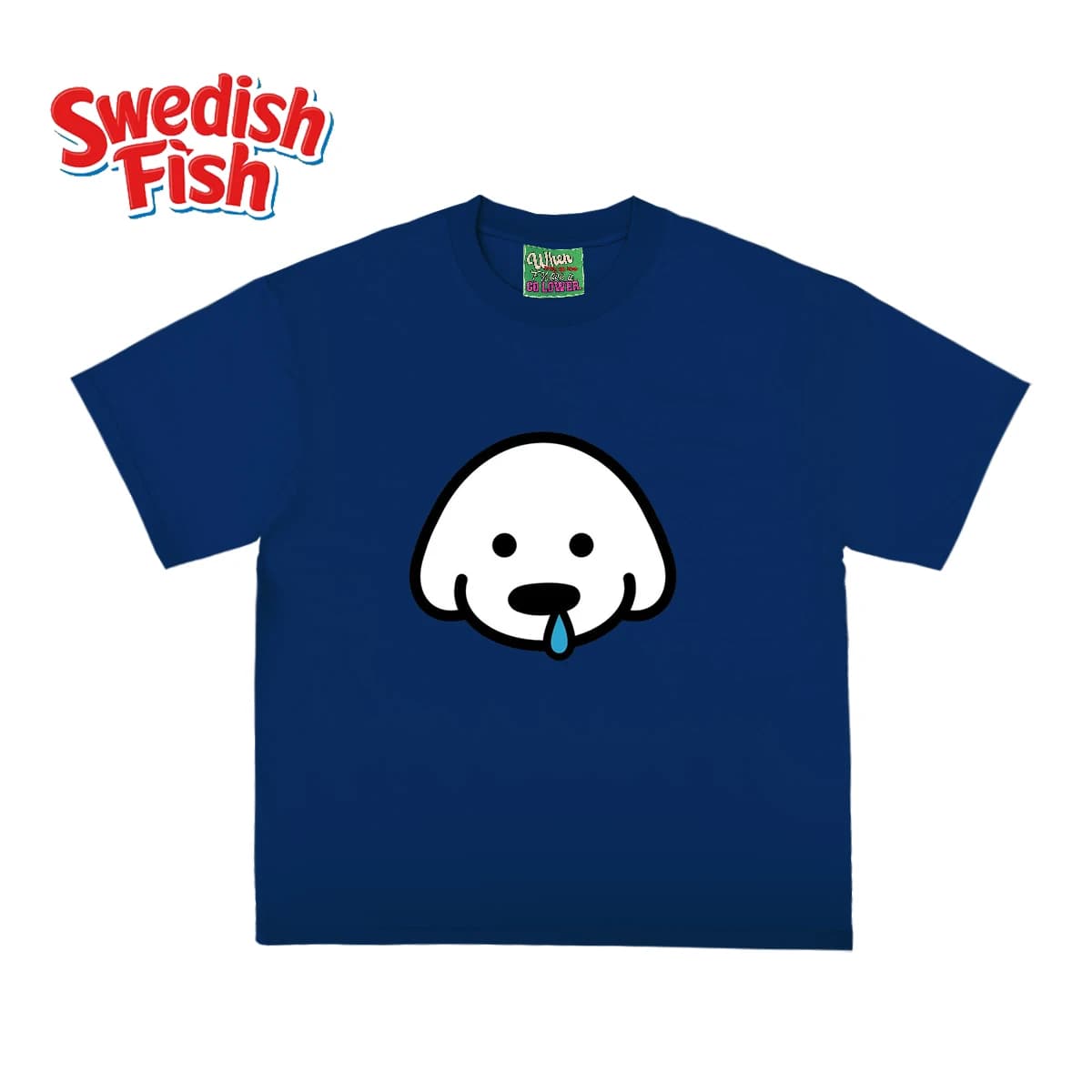 Deep Blue Cartoon American Fun College Style Shoulder Drop Heavyweight 240g Pure Cotton INS High Street Short Sleeve T-Shirt ...