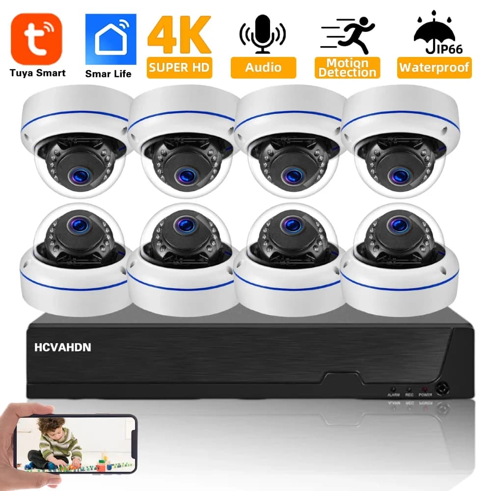Smart Life 4K POE CCTV Security Cameras System Kit 8CH POE NVR Kit Outdoor Waterproof IP Dome Camera Home Video Surveillance Set