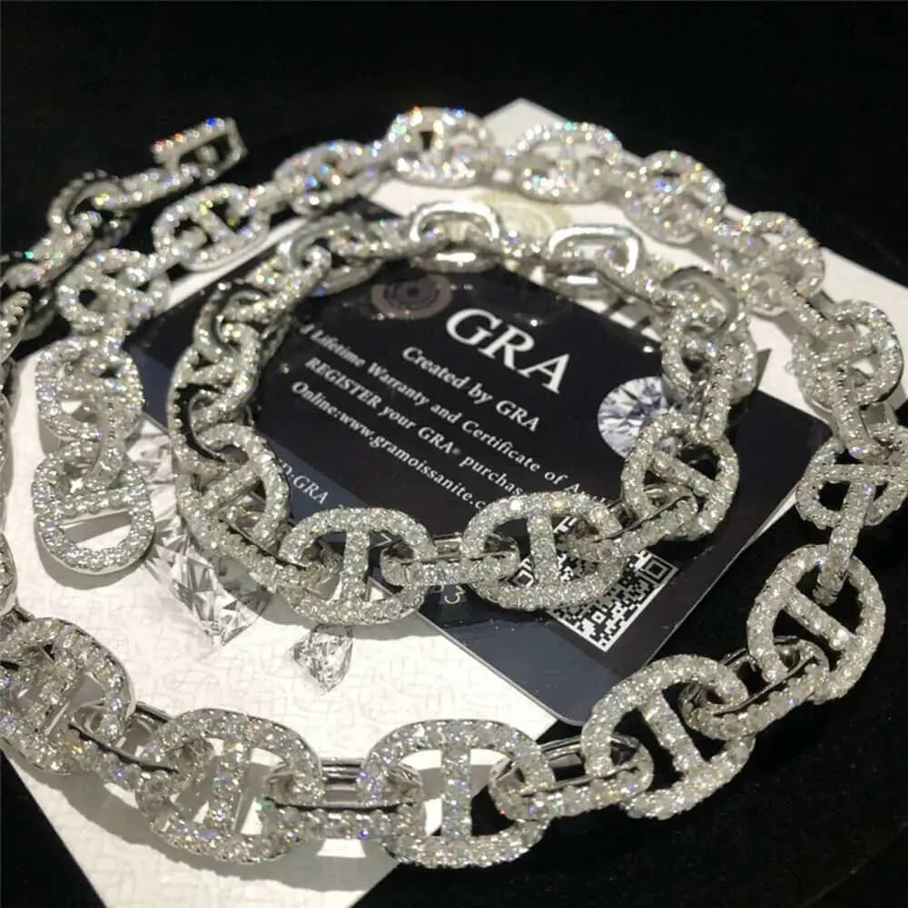 Luxury Wholesale Moissanite Jewelry 13mm Iced Out Diamond Pig Nose Cuban Bracelet 925 Silver Necklace Hip Hop Miami Cuban Link C