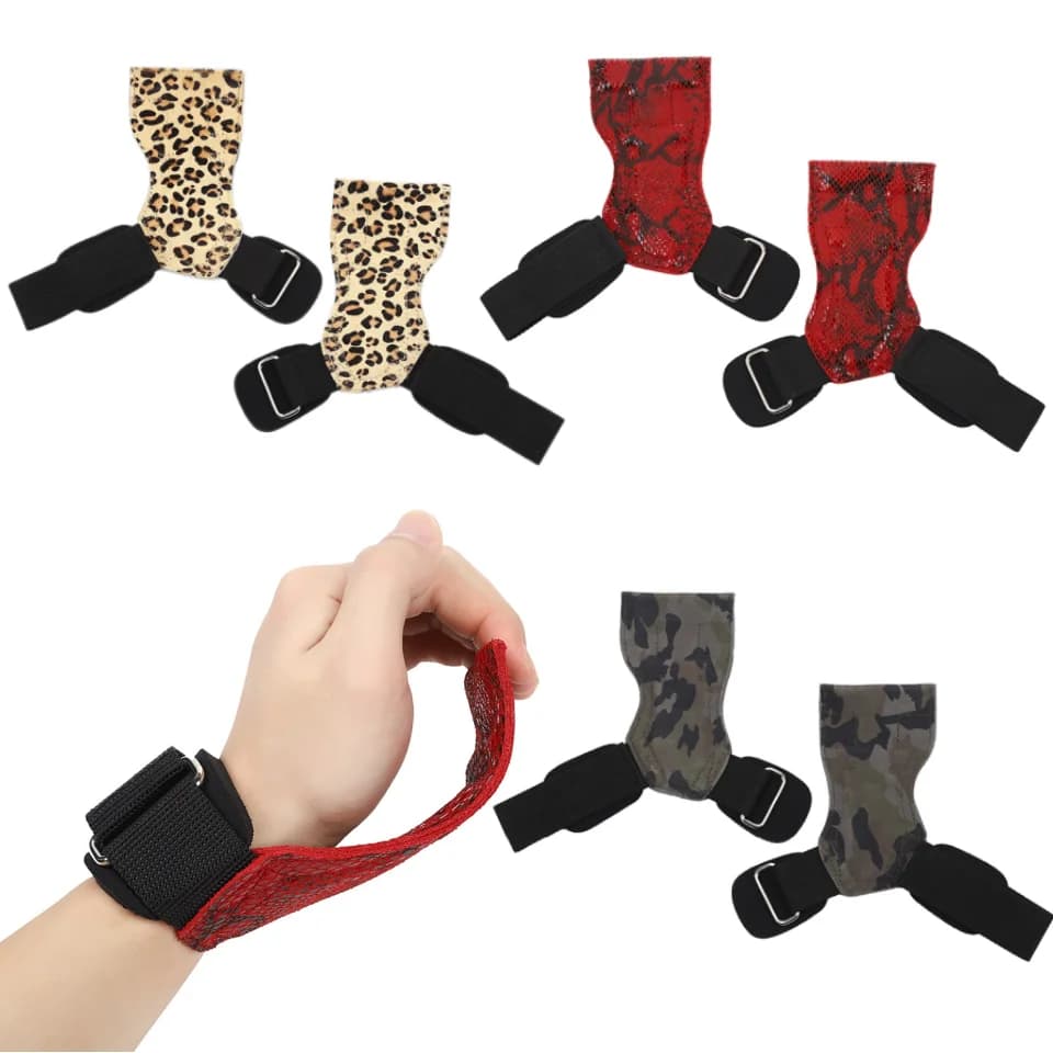 Wrist straps for weight lifting with cushion wrist ring printed leopard and weight lifting gloves in leather style snake skin padded gym handle