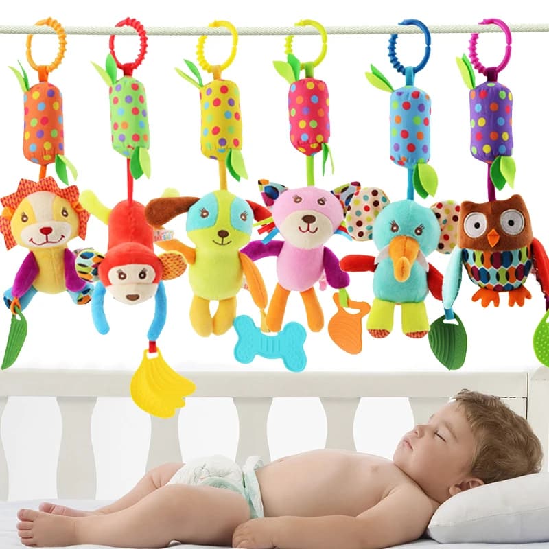 Nuove Sonagli per Neonati a Forma di Animali, Giocattoli Sensoriali Morbidi da Appendere, Giocattolo Educativo per Neonati 0-24 Mesi, Sonaglio e Massaggiagengive
