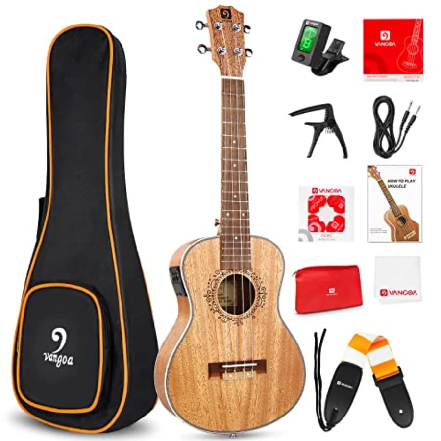 Ukulele Tenore Acustico Elettrico 26 Pollici in Mogano, Set Professionale con Equalizzatore, Kit per Principianti, Borsa e Plettri
