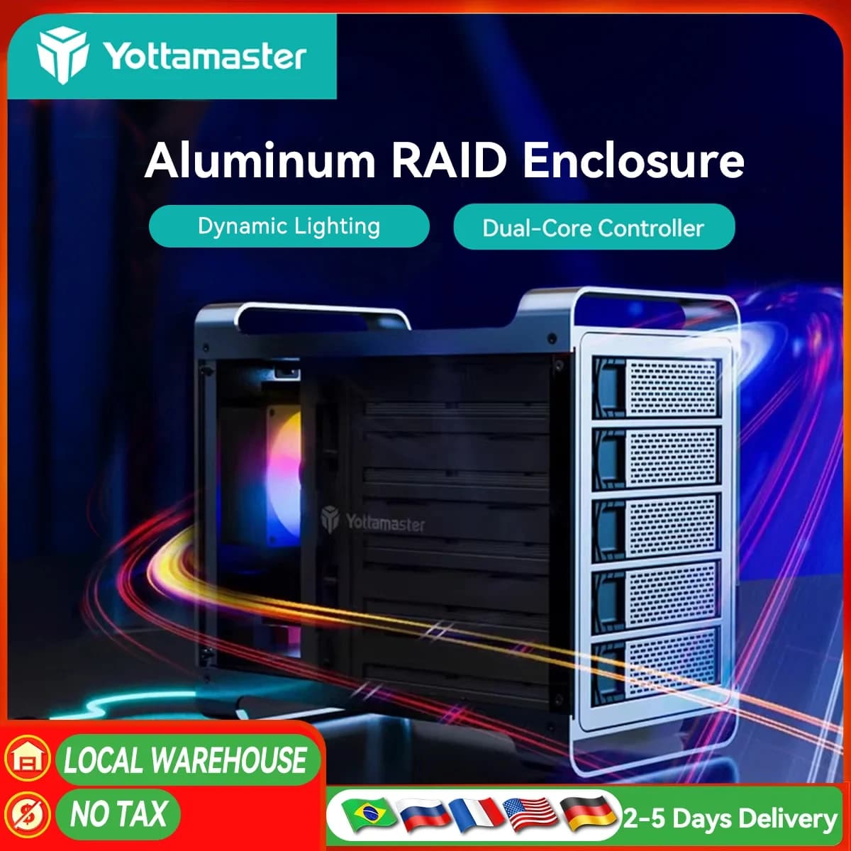 【WOW Ship】Yottamaster Custodia per disco rigido da 5 alloggiamenti USB C 5 Gbps Tipo B Custodia per disco rigido esterno SATA per HDD SSD da 2,5" 3,5"