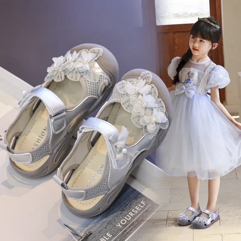 Girls Sports Sandals Summer New Children's Princess Shoes Flower Kids Mesh Shoes Slipper