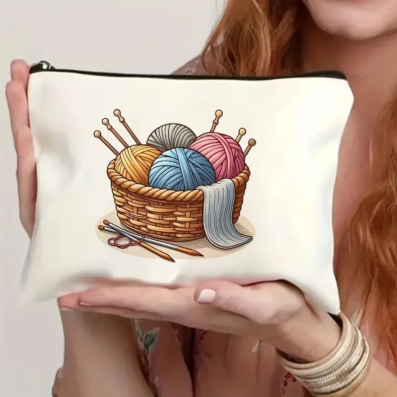 Knitting and Craft Makeup Bags Zip Up Organizer with Knitting Needles Lightweight and Foldable Case for Knitters and Crocheters