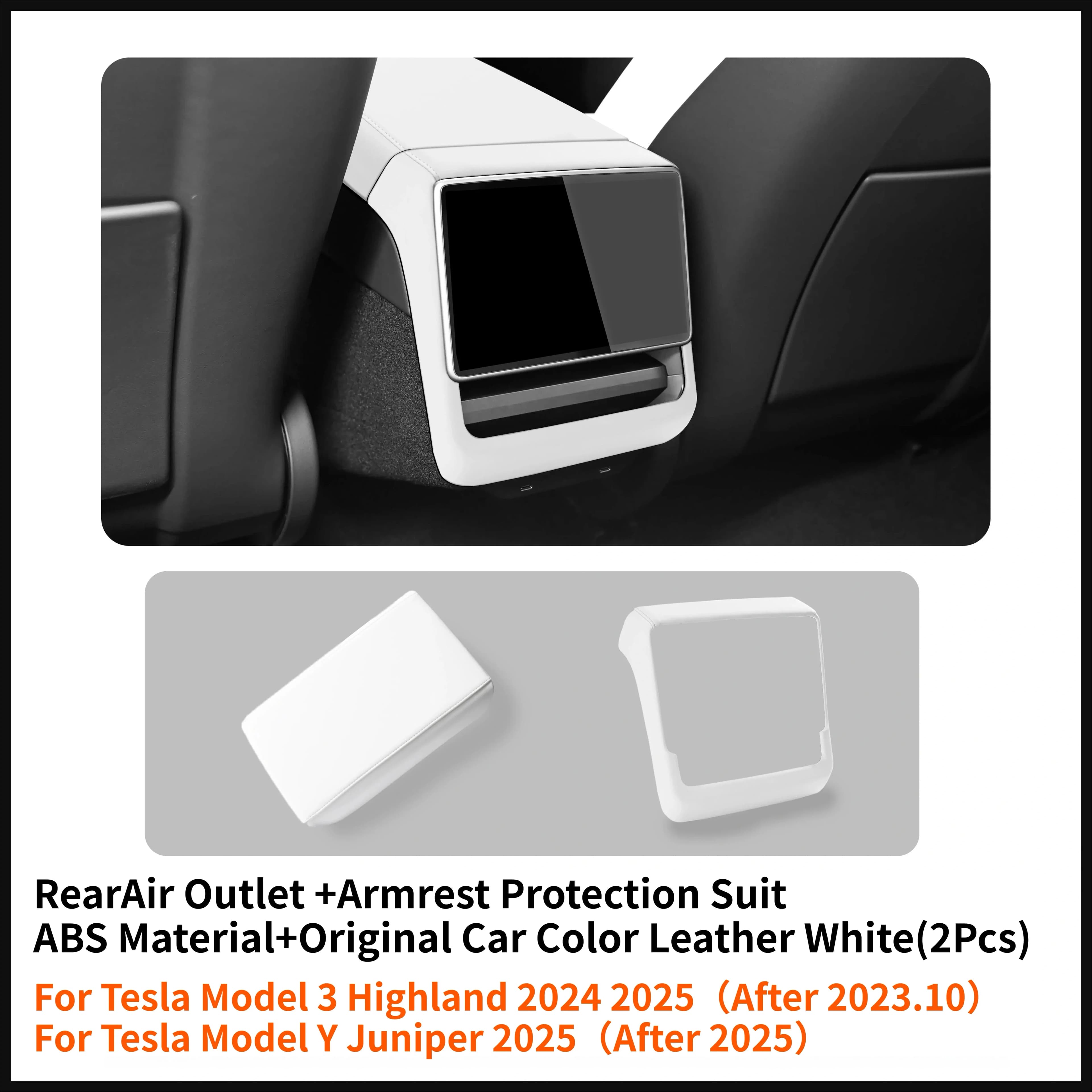 For Tesla Model 3 Y Highland Juniper 2025 Rear Screen Frame PU Leather ABS Protector Cover Armrest Box Cover Car Accessories