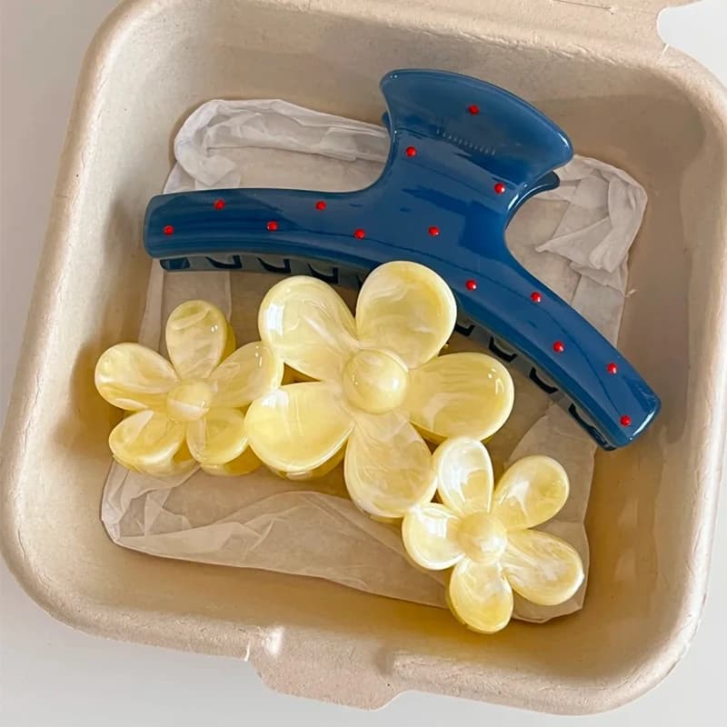 Korean-style gentle polka dot hair clip, chic creamy yellow gradient 3D flower sunflower shark clip updo hair clip