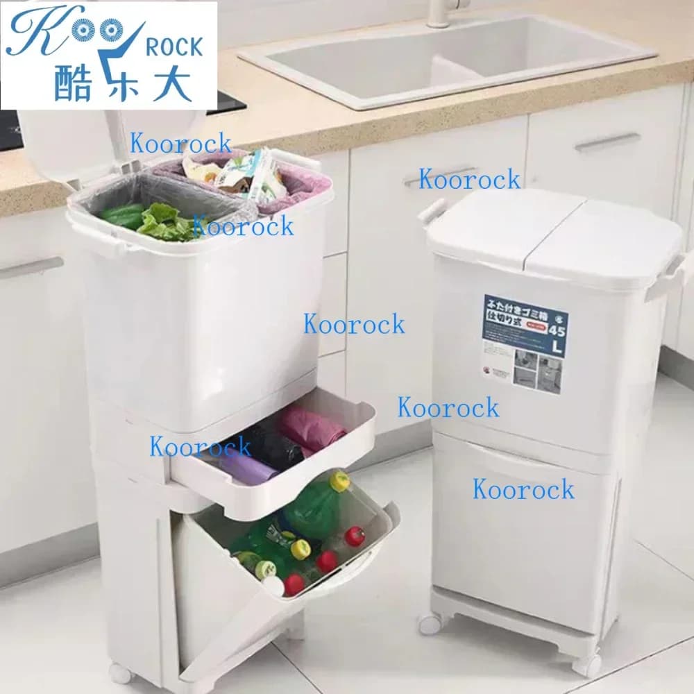 Large Kitchen Trash Bin with Lid - 2-Tier Vertical Wet/Dry Separation, Heavy-Duty Thickened for Household Waste Sorting