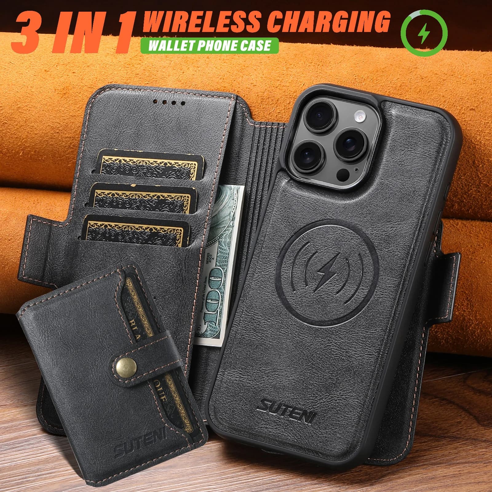 3 In 1 Card Holder Leather Case For Iphone 17 Pro Max,17 Air,16 Plus,15,14,13,12 Promax Magnetic Flip Wallet Card Slot Cover