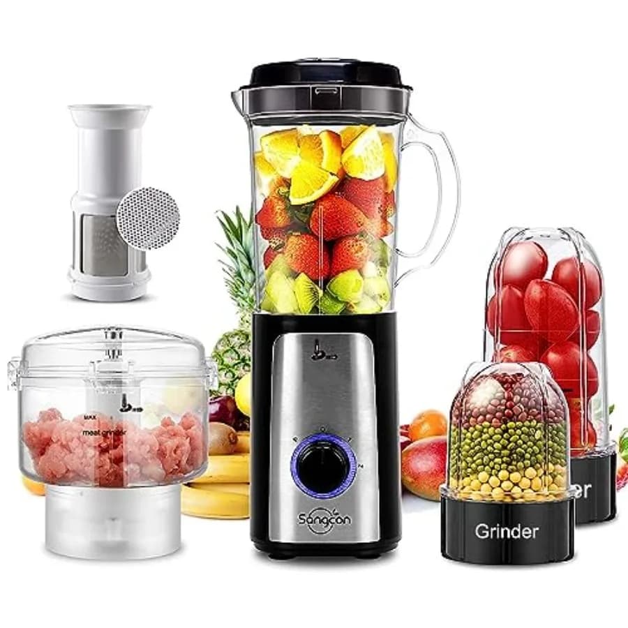 Frullatore e Robot da Cucina 5 in 1, Tritatutto Elettrico Compatto per Carne e Verdure, Frullatore ad Alta Velocità 350W