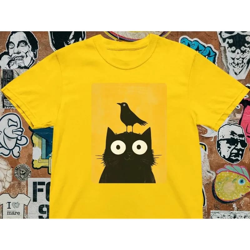 T-shirt con grafica divertente di gatti e uccelli: maglietta estiva per amanti degli animali domestici, maglietta estiva da uomo e da donna, ampia e traspirante, in cotone