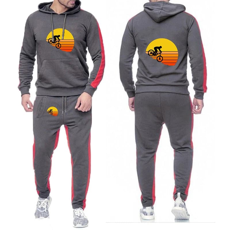 Men's sports complex 2026 for motorcycle enthusiasts: New set casual spring and autumn solid color with long sleeve hoodie and trousers