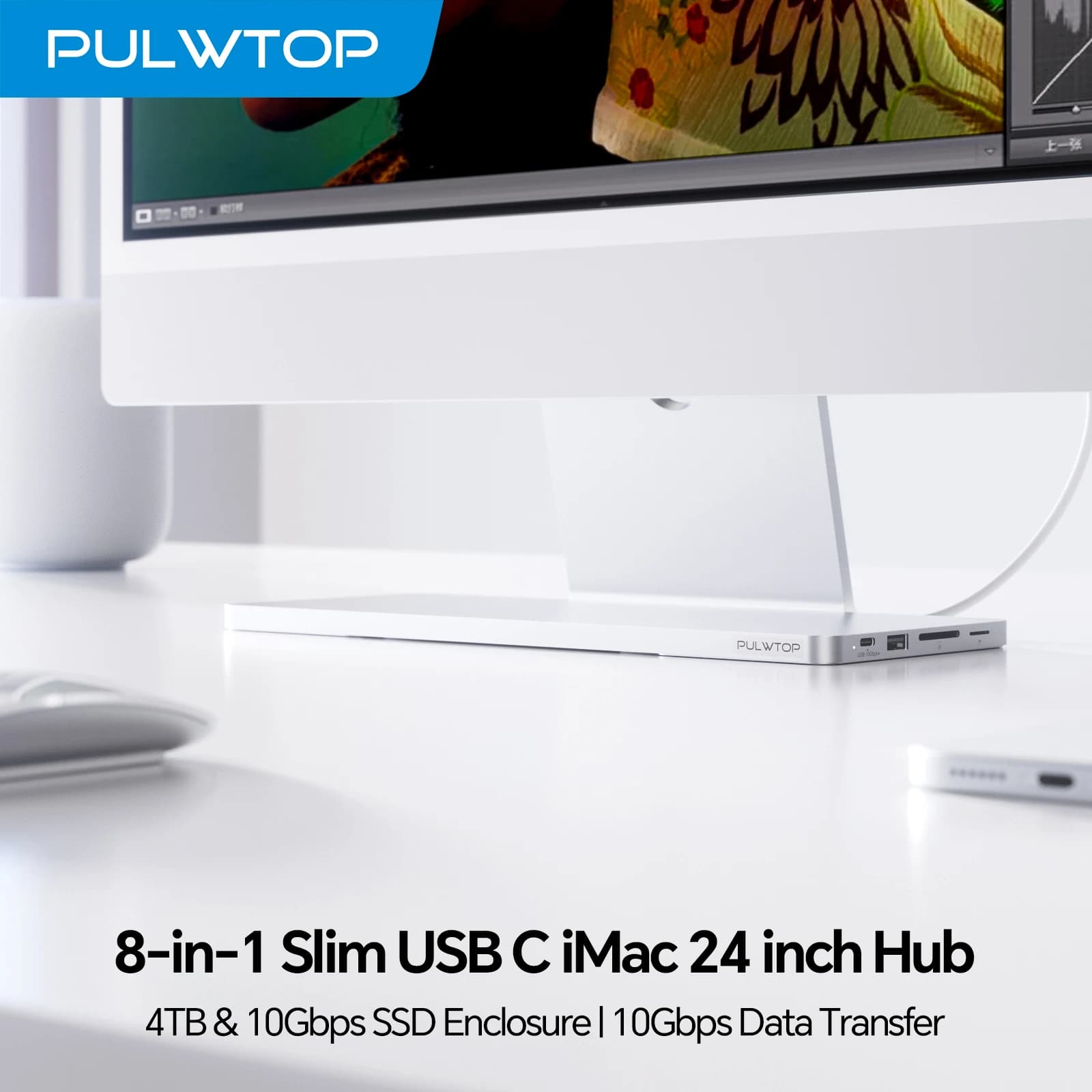 Hub USB C PULWTOP per iMac 24 pollici M1 M3 M4, Accessori iMac con SSD M.2 (SSD non incluso), USB A/C 10Gbps, USB A 2.0, SD/TF
