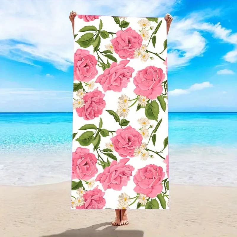 Telo mare vintage con motivo rosa rosa e margherita, protezione solare e antivento, adatto per piscina, campeggio, coperta da viaggio
