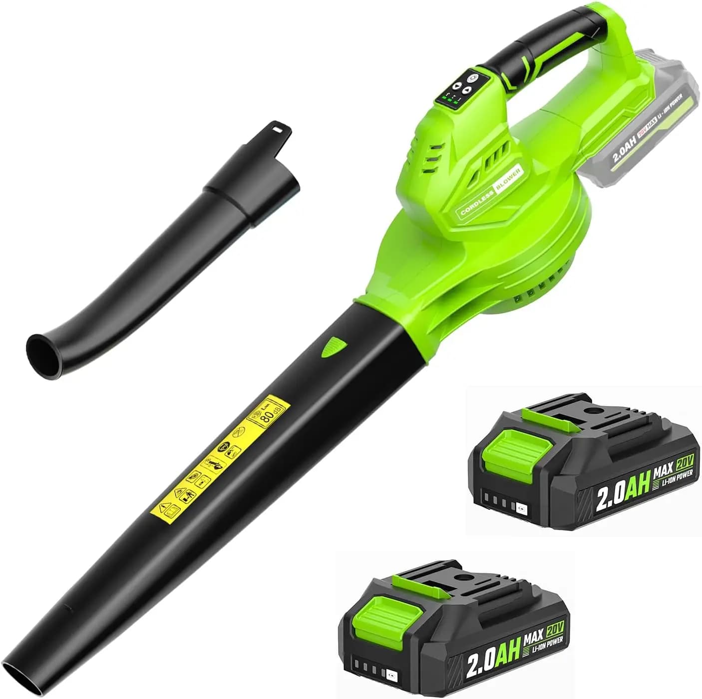 20 V battery leaf blower with 2 batteries and charger, 350 CFM 150 MPH for cleaning the lawn garden