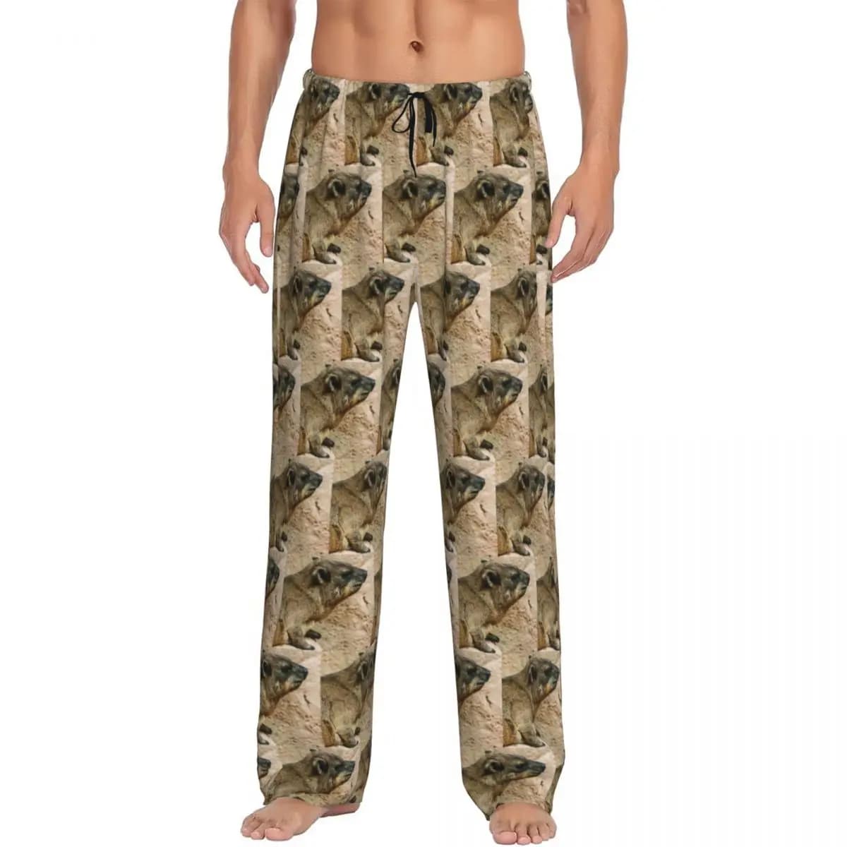 Pantaloni da pigiama personalizzati Rock Hyrax da uomo, pigiami da notte, pantaloni da salotto con tasche