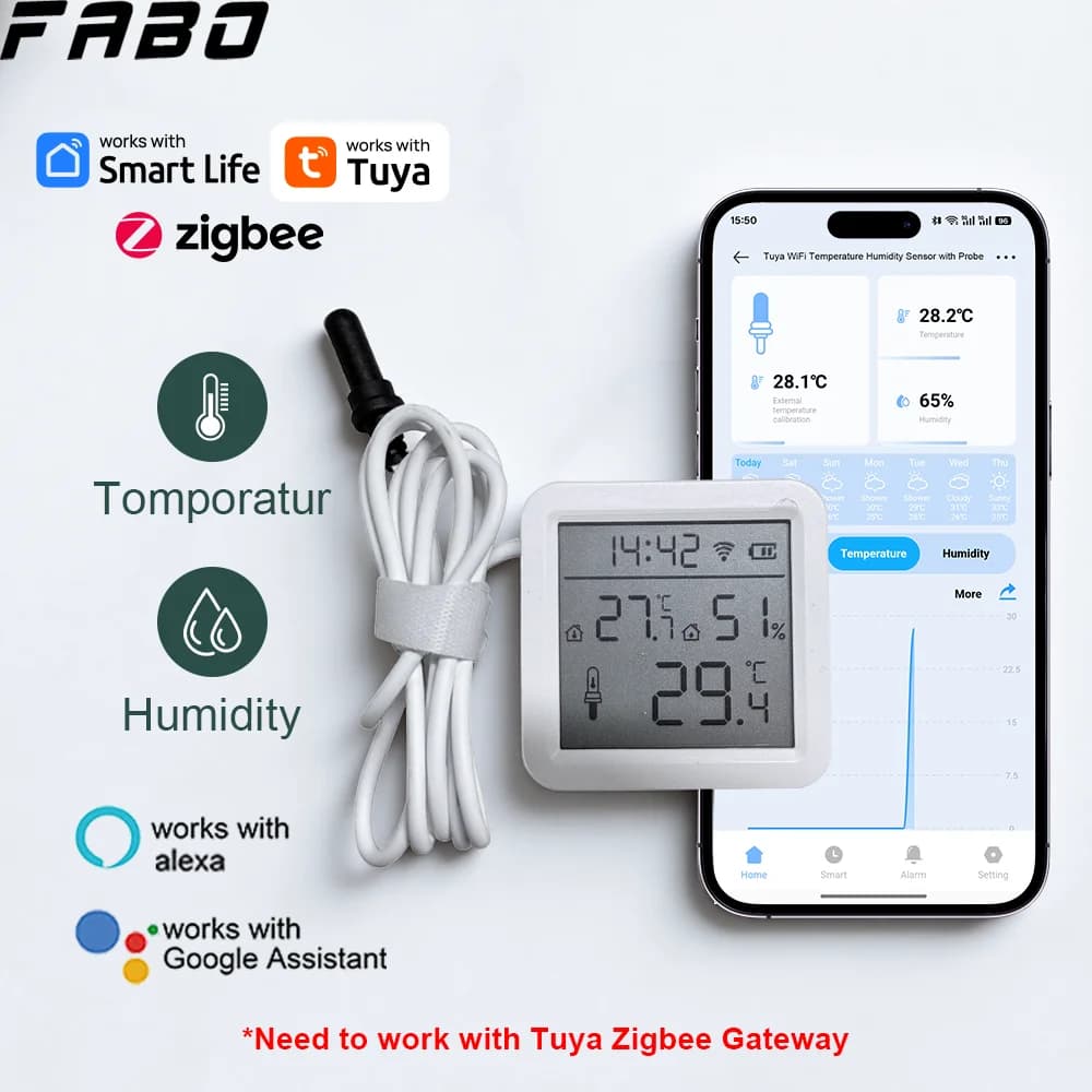Newest Screen Display WiFi/Zigbee Thermo-Hygro Meter Tuya Smart Environment Gauge With External Probe APP Remote Data View