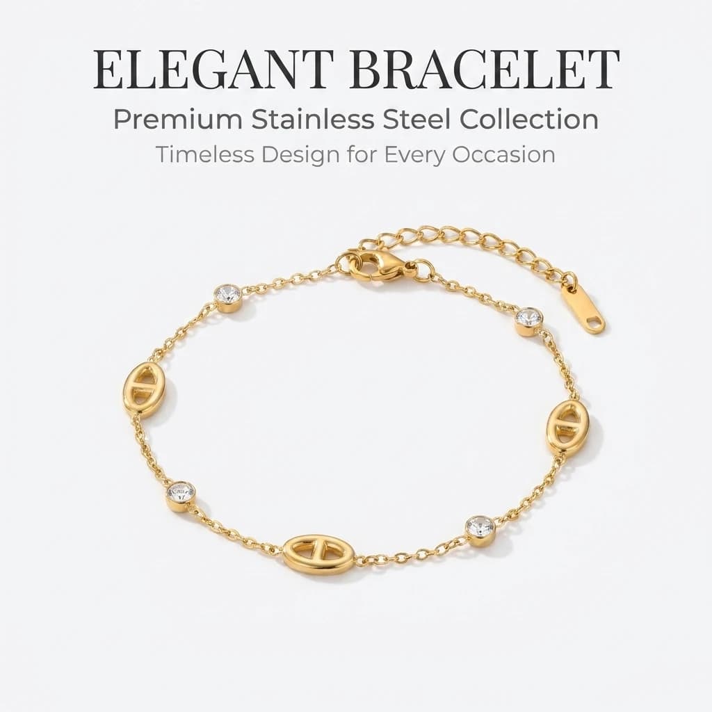 JP One French Style Minimalist Bracelet, White Zircon Pig-Nose Stainless Steel Bangle for Women, Elegant Chain Jewelry