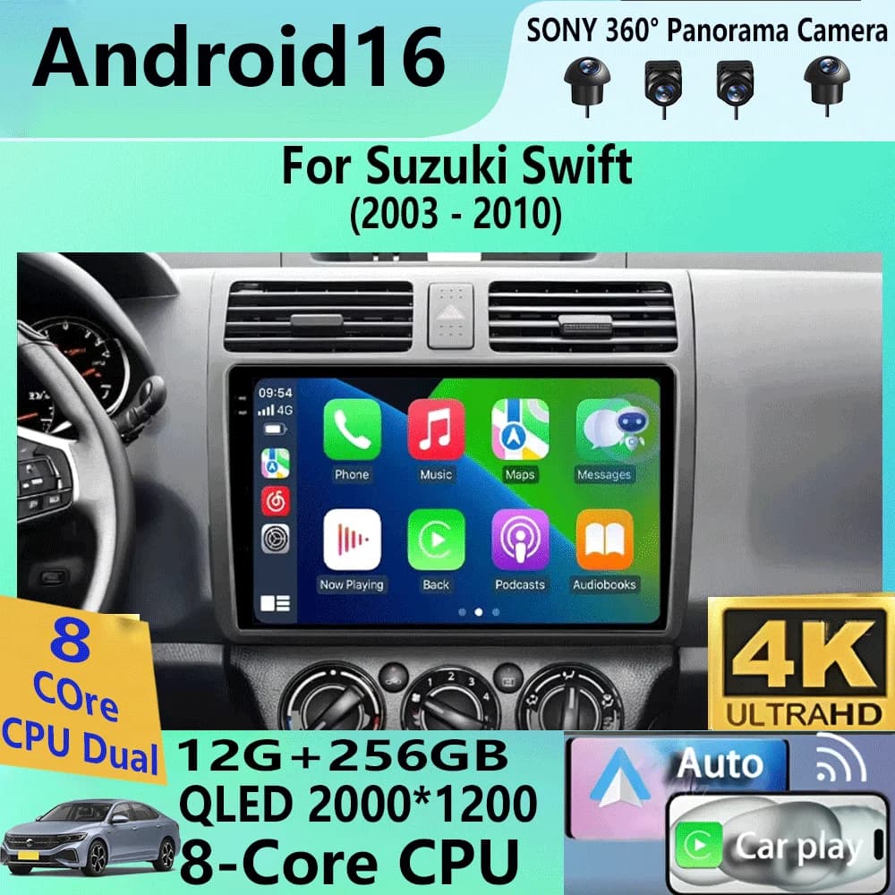 Autoradio Android 16 2din per Suzuki Swift 2003-2010, Lettore Multimediale con Carplay, Stereo GPS DVD