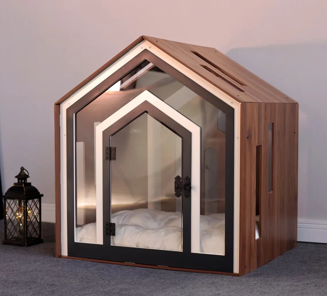 Acrylic Door Kennel Cat Litter Universal in All Seasons Warm and Breathable Transparent Interactive Wooden Pet House