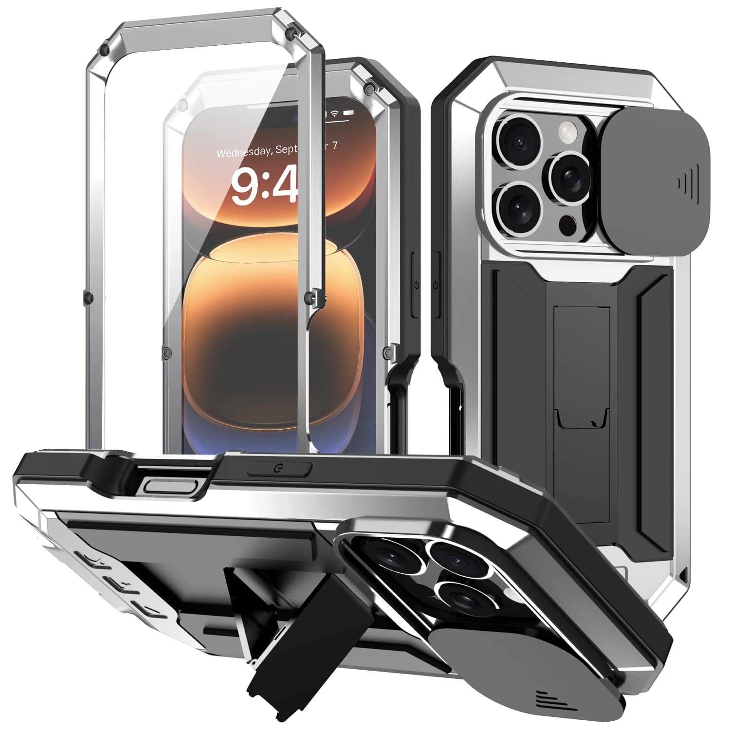 Robust metal phone case for iPhone Air 17 16e 16 Pro Max heavy military shockproof Shell slide camera cover screen protect