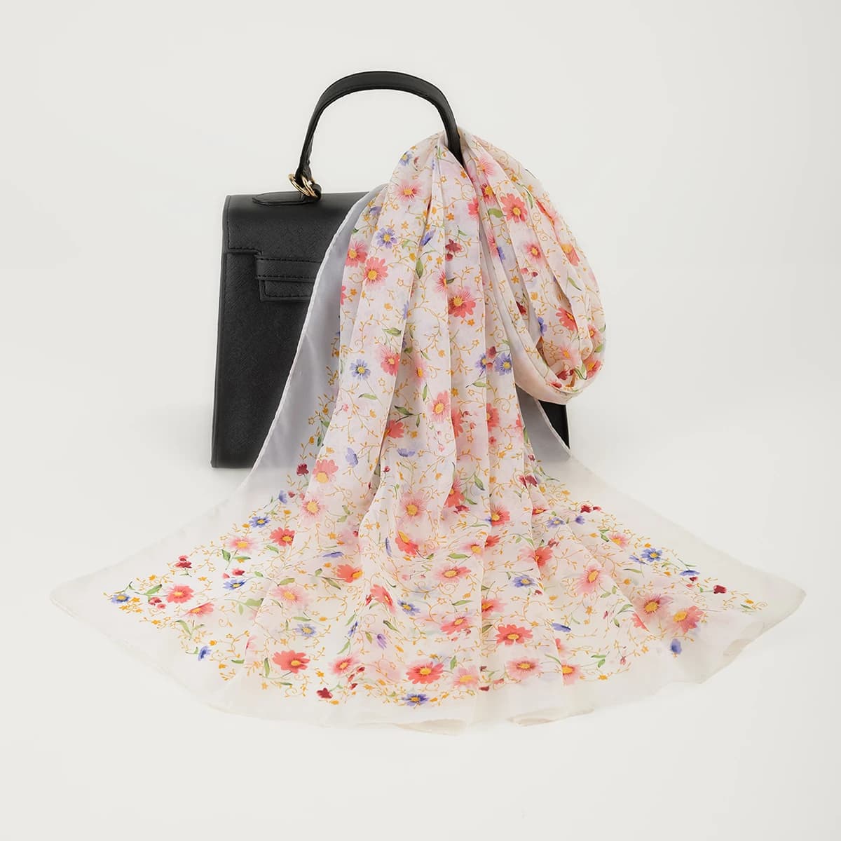 Silk scarf summer light chiffon Elegant floral printed shawls Travel Beach Towel for sun protection Fashionable hair band Turbante
