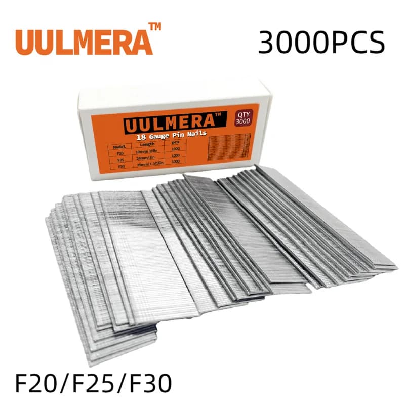 3000pcs 18GA Galvanized Brad Nails Assortment F20 F25 F30 1000 Each Pneumatic Nail Gun Staples for Woodworking Trim