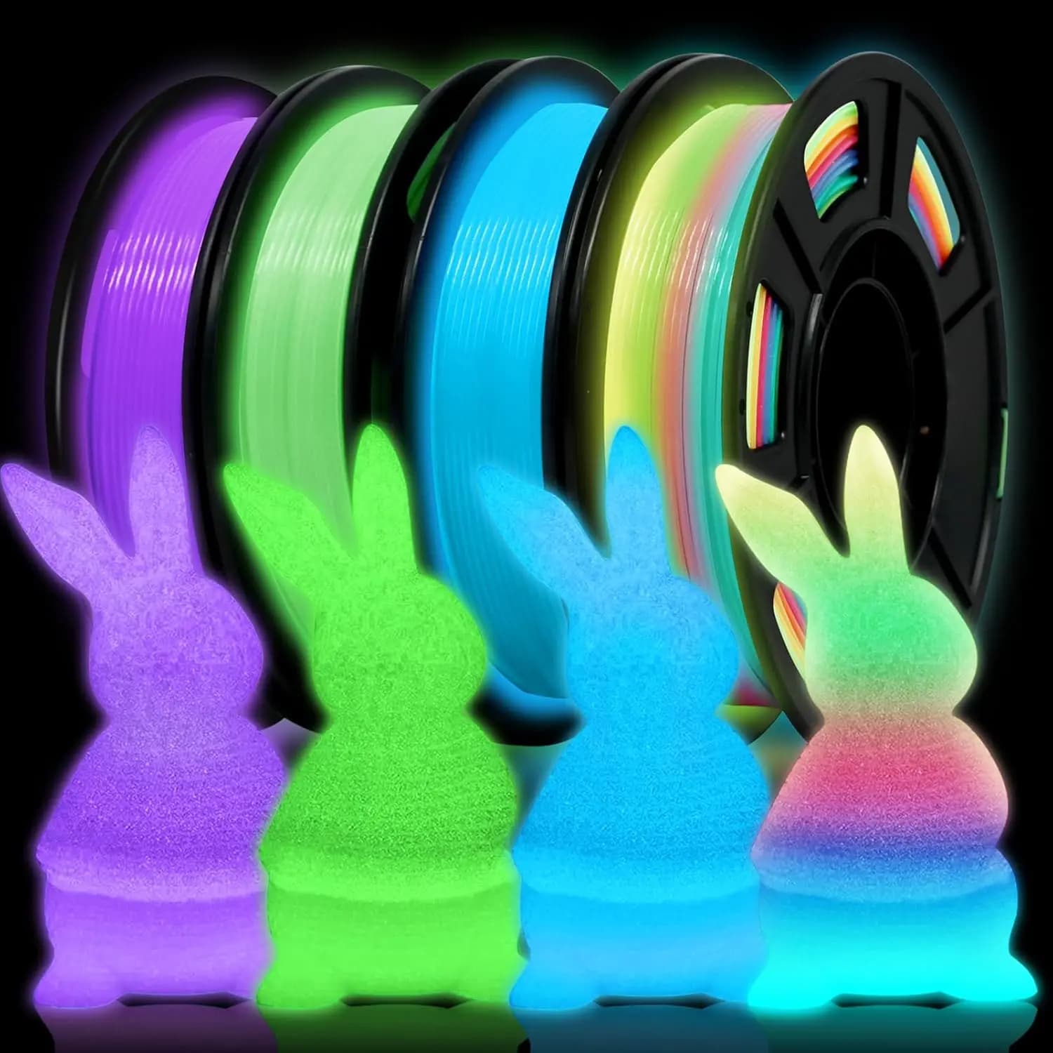 Filament PLA Multicolor Phosphorescent 1.75mm Pack A-250g X 4 - Blue Purple Rainbow for 3D Printing
