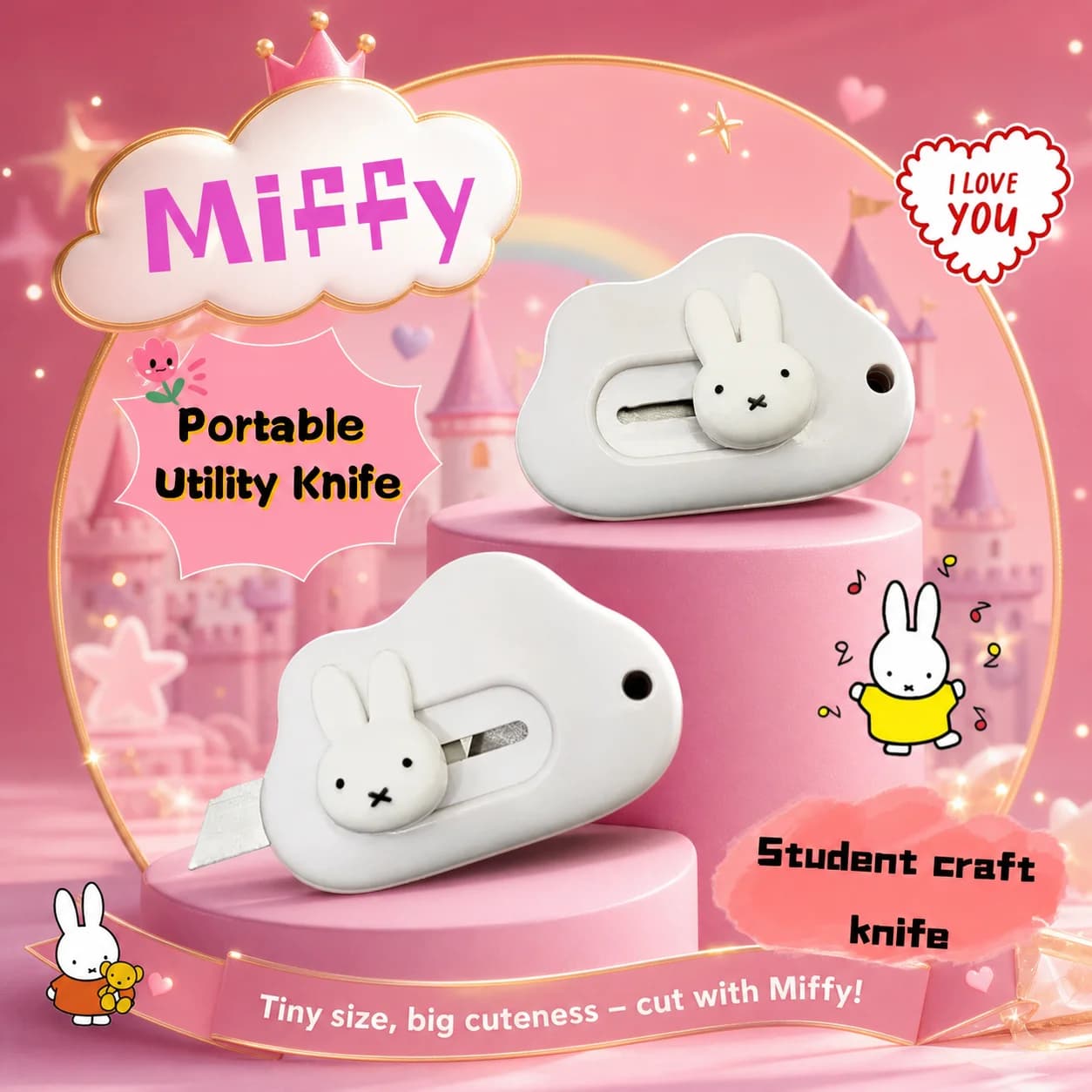 Ins Cartoon Creative Miffy Rabbit Art Knife Cute Portable Student Handmade Paper Cut Express Box Opener Knife Personality DIY
