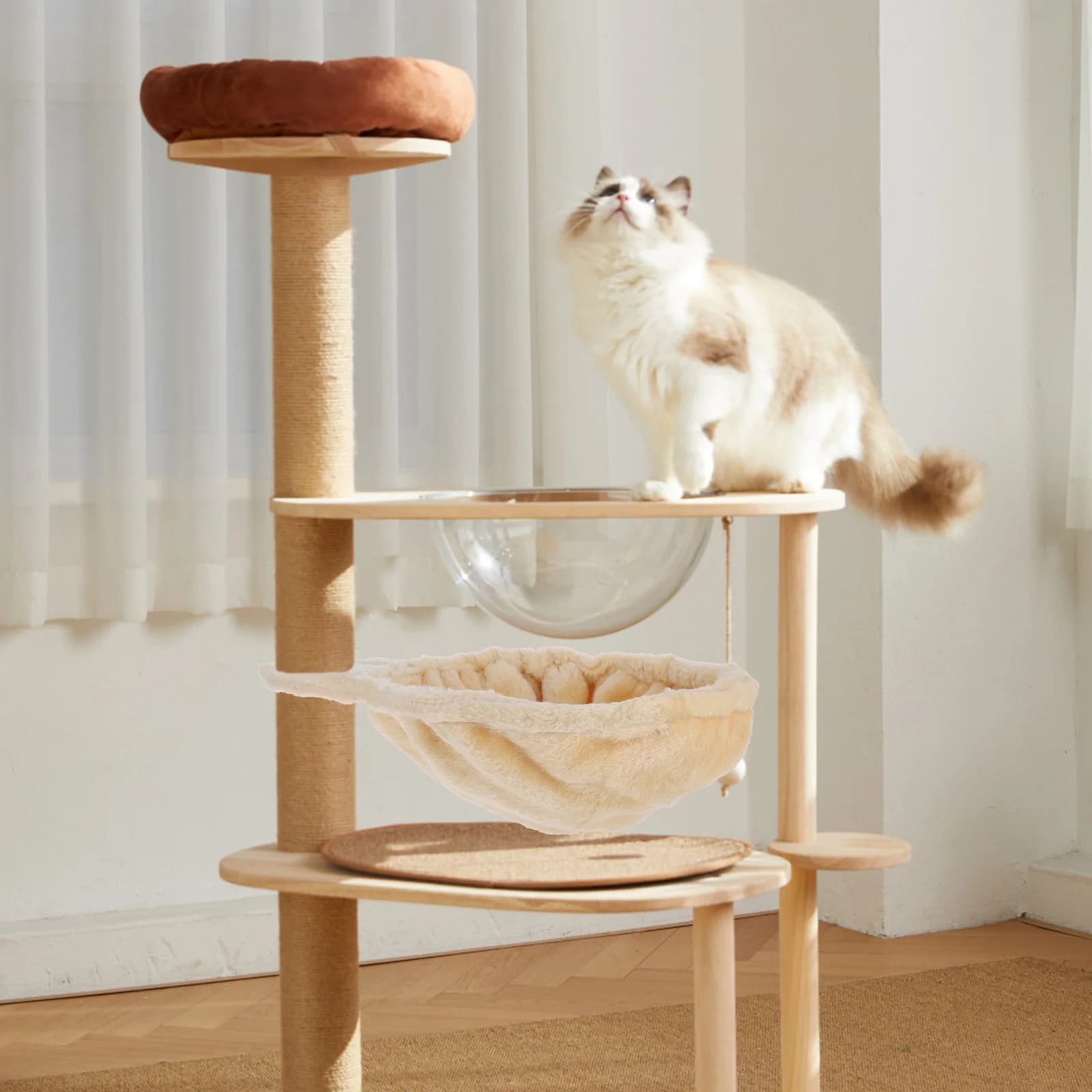Amaca per albero per gatti per gatti da interno, finestra, letto persico, arrampicata, area da gioco antigraffio, parti di ricambio per mobili per gatti di grandi dimensioni, sedile nido