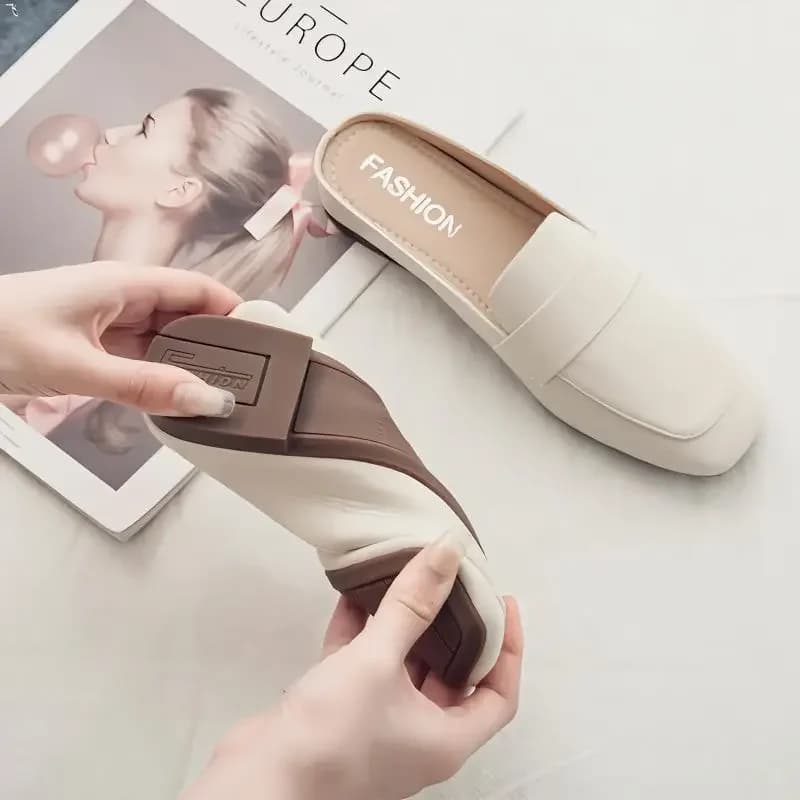 Baotou mezze pantofole donna 2024 nuova moda piatta in morbida pelle Slip-on pigro suola morbida scarpe basse Zapatos Mujer scarpe da donna