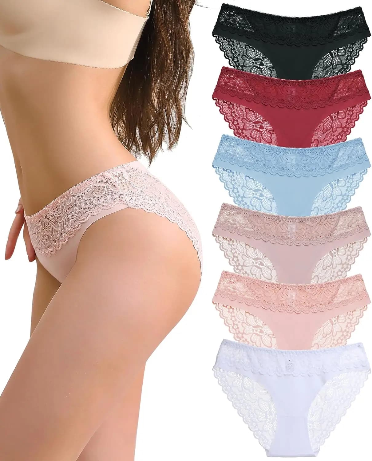Biancheria Intima Sexy per Donne, Mutandine Bikini in Pizzo Carino, Slip Senza Cuciture Setoso, Confezione da 6