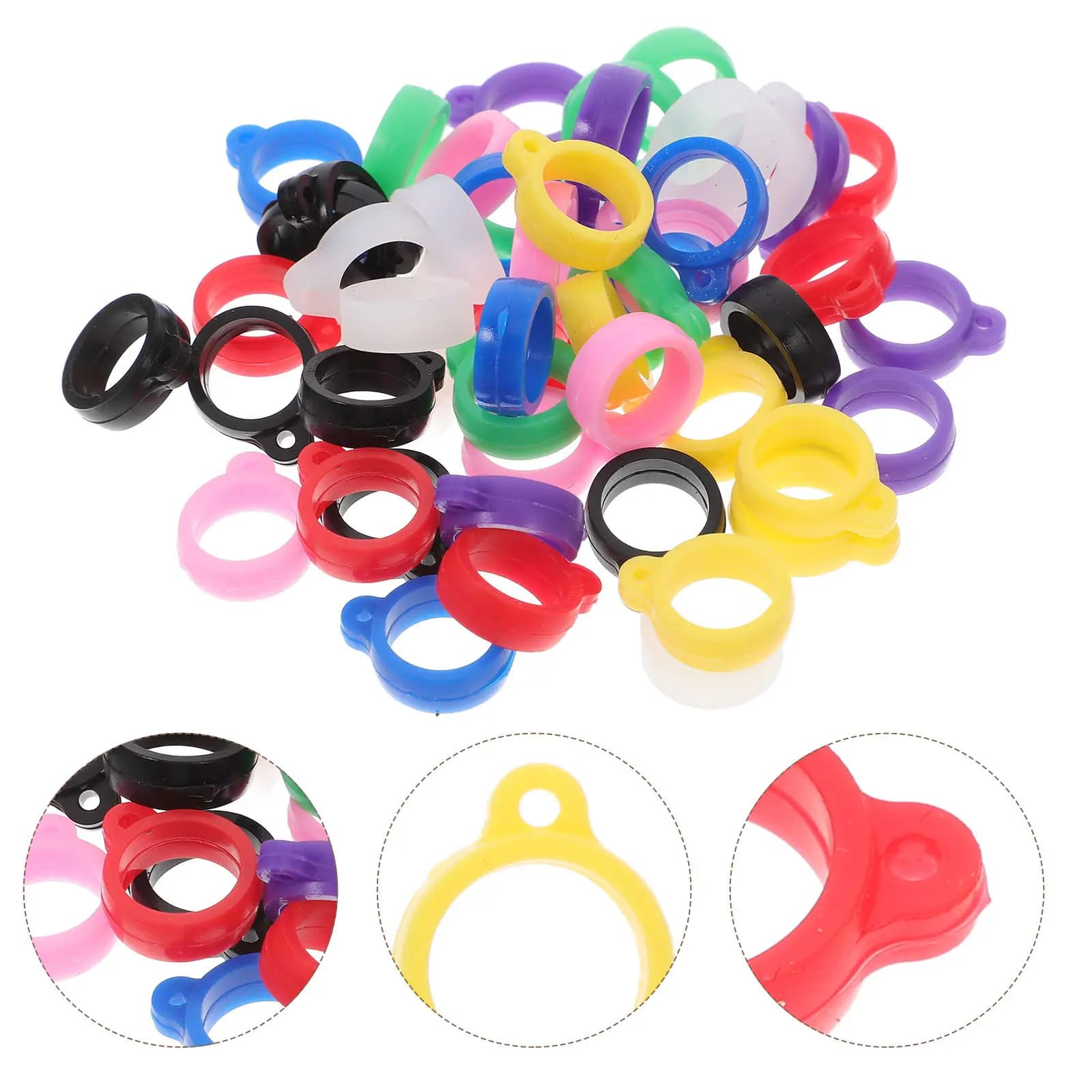 50 Pezzi Anelli Antiscivolo in Gomma Siliconica Spessa da 13mm, Anelli Portachiavi Regolabili per Chiavi, Penne, Porta Badge, Cordino, Collana, Ciondolo